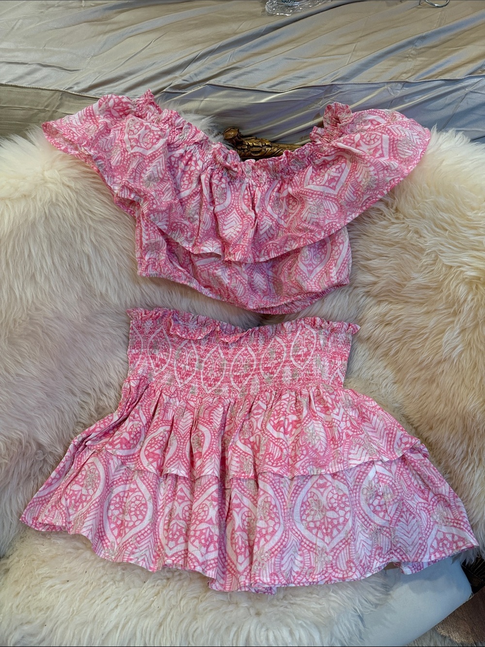 Pink Printed Two-Piece Skirt Set